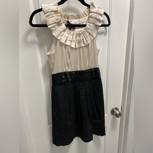 BCBGMaxAzria Cream and Black Ruffle Dress